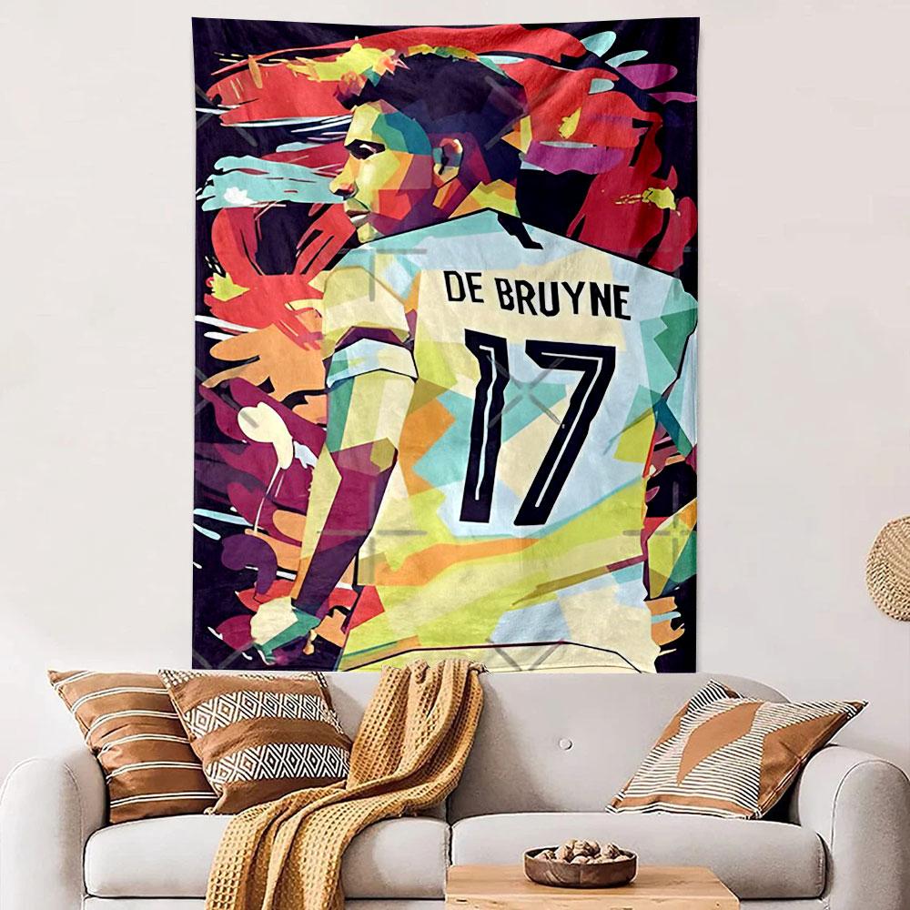Kevin De Bruyne Footballer Wall Tapestry Number 17 Jersey Man City Pop Art Fan Decor for Man Cave Gift