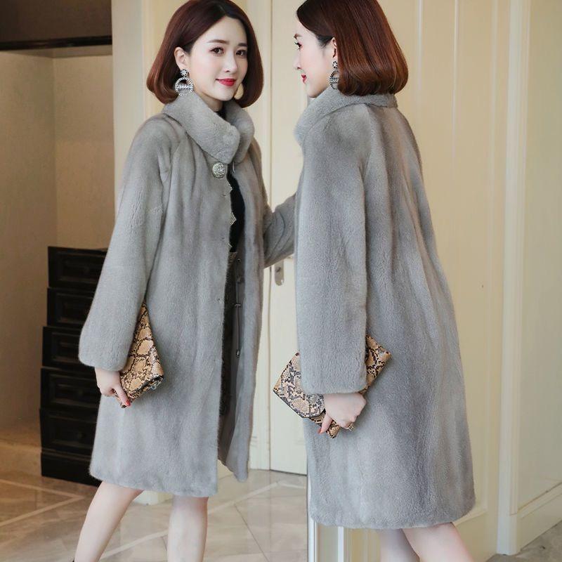 Autumn and Winter New Haining Imitation Mink Fur Coat Medium and Long Stand-up Collar Thickened Imitation Mink Coat Mother Outfit