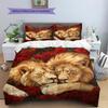 Lion and Rose Pattern Bedding Home Decoration Birthday Gift (1 * duvet cover + 2 * pillowcase, without core)