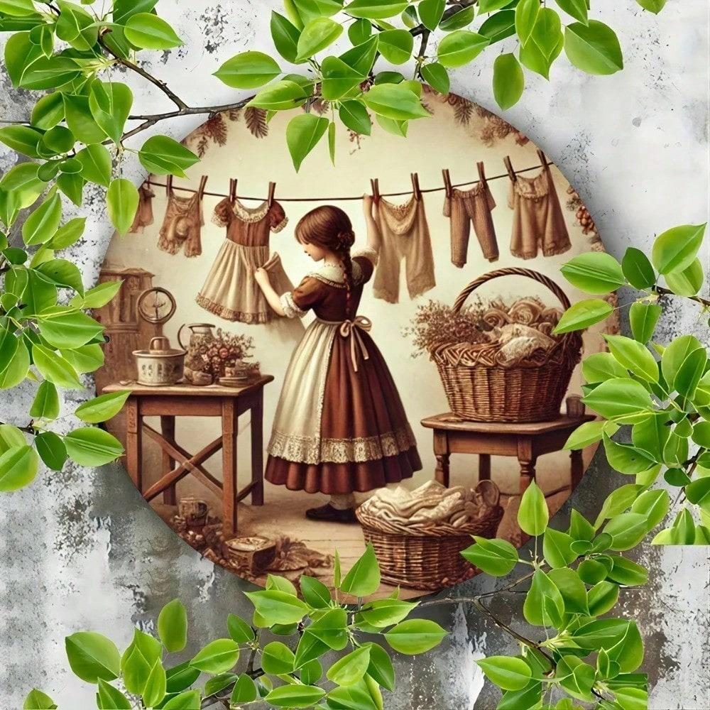 Vintage 20x20cm Rustproof Metal Tin Sign for Laundry Room, Home Bar, Cafe, Garage, Farmhouse Decor