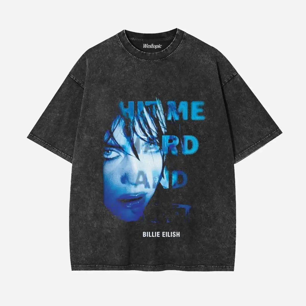 BILLIE EILISH Americké Trendy Vintage Prané Grafický Potisk Trička Pánské Dámské Vrcholy Oversized Bavlna Krátký Rukáv Oversized Trička