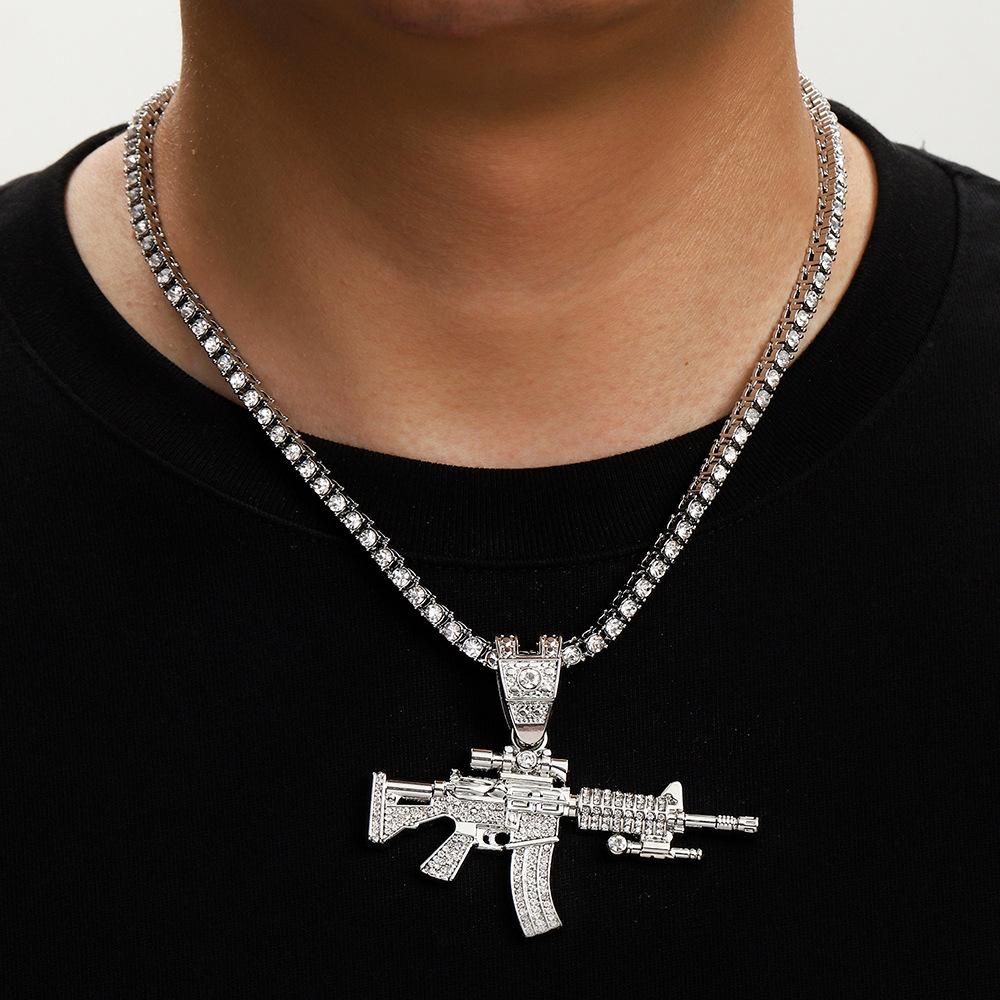 Diamond Gun Jewelry Alloy Simulation Ak Weapon Model Hip Hop Men'S Necklace