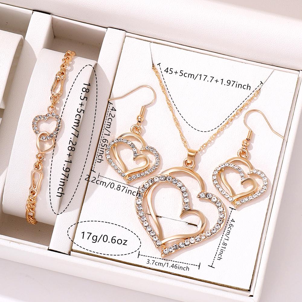 4-teiliges Damen Zirkon Set Kreatives Doppelherz Diamant Halskette Halskette Halskette Mit Hochwertigem Gefühl Ohrringe Armband Zirkon