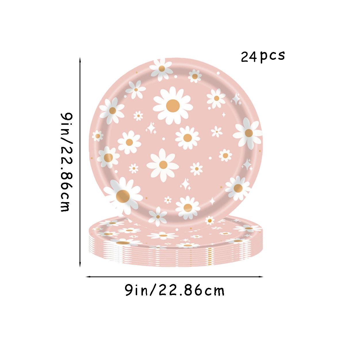 

24 шт. одноразовая посуда с розовыми ромашками, цветочная тарелка, салфетка, соломинка, баннер, день рождения, вечеринка, детский душ, свадьба, декор Other