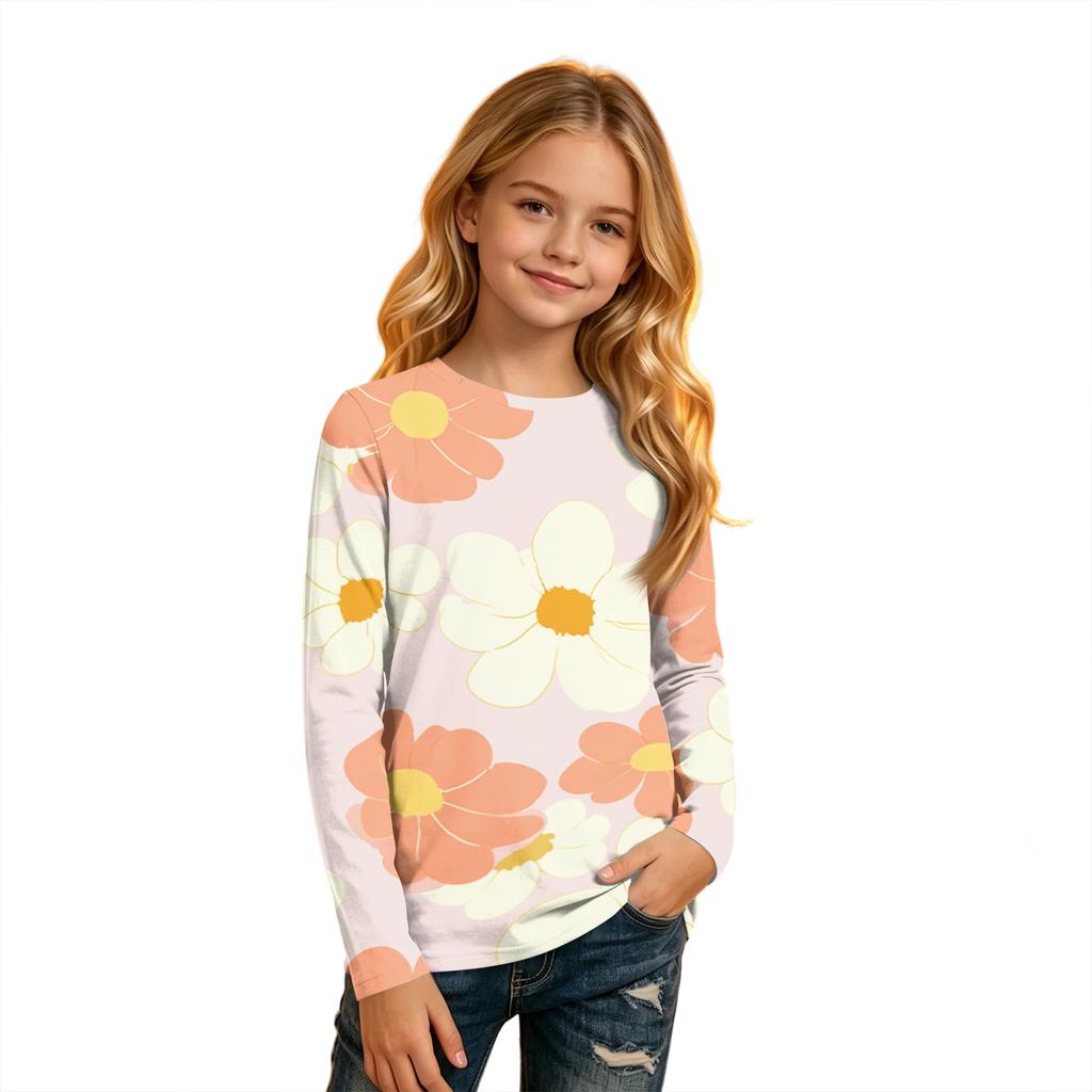 Kids' Long Sleeve Neck Printed T-Shirt Casual Top for Boys and Girls