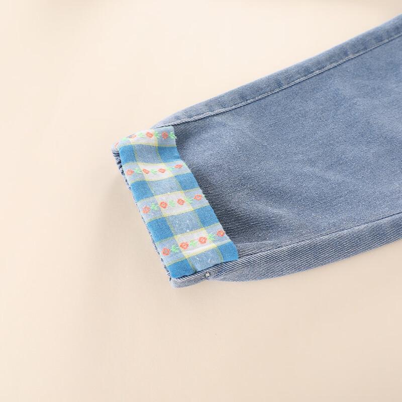 Girls' Plaid Ruffle Shirt & Jogger Denim Pants Set