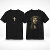 Vintage T-Shirt mit Jesus-Kreuz und Dornenkrone, gewaschenes Schwarz, Größen S-5XL