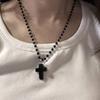 Gothic Pearl Beaded Choker Cross Pendant Necklace Punk Crucifix Neckchain Religious Clavicle Chain Party Accessory