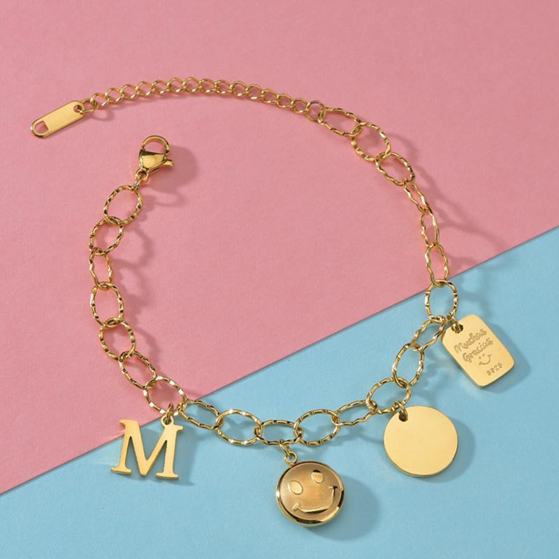 JMJM Four Pendants Round Card Square Card M Letter Smiley Face Bracelet  Pendant Jewelry Punk Choker Goth Gifts