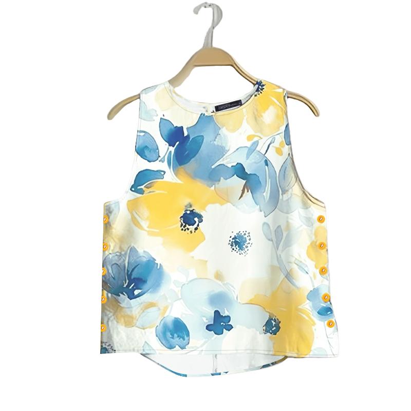 

ZANZEA Women Summer Round Neck Casual Sleeveless Print Tank Tops 3XL жовтий
