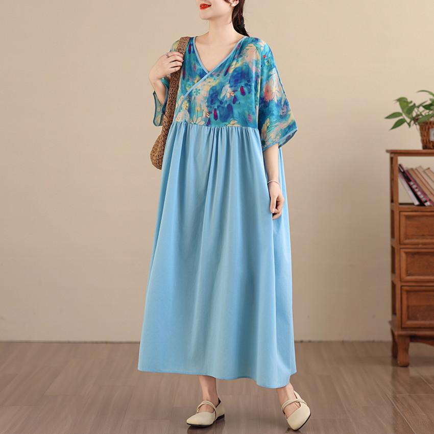 DIMANAF New 2026 Women Plus Size Summer Beach Lady Long Dress Loose Oversize Maxi Floral Print Fashion Cotton