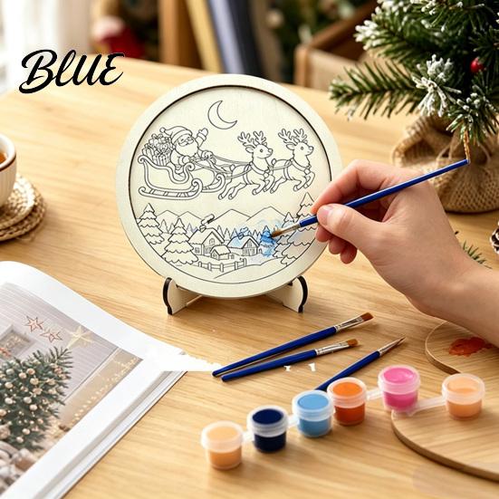 Educational Art Supplies Christmas Ornament DIY Coloring Kit Wooden Kit with Stand Paint Parent Child Craft Activities Strip And Brushes,