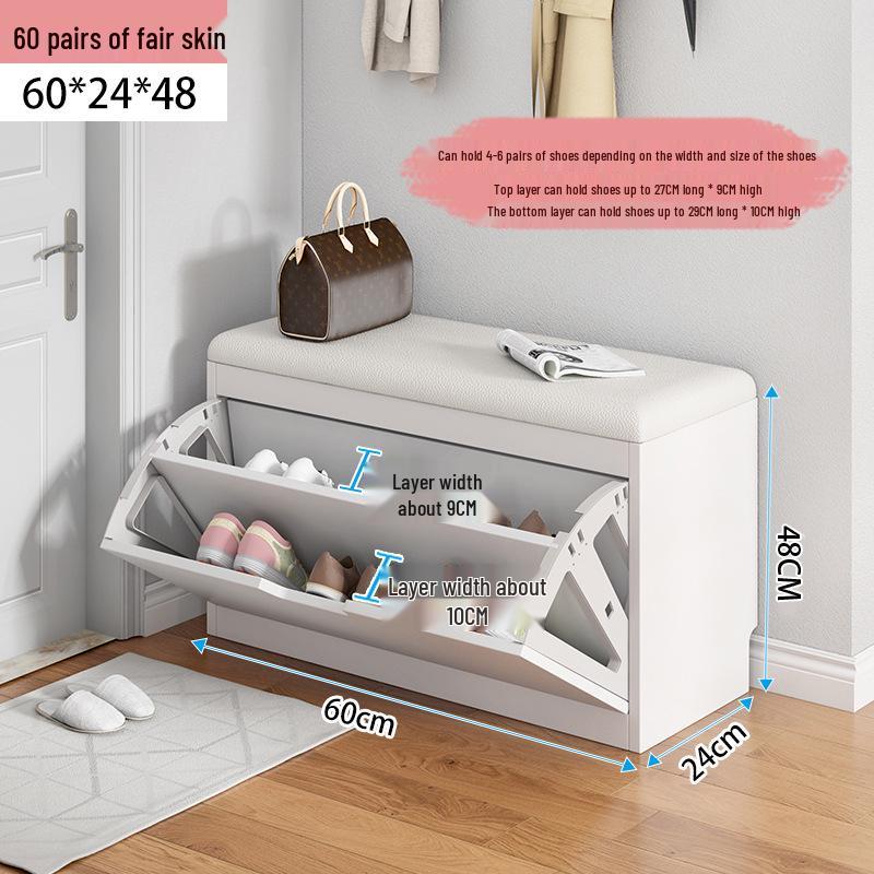 Shoe Storage Bench with Flip-Top Cabinet and Integrated Stool for Entryway