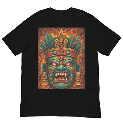 Aztec Skull Mask T-Shirt, Tribal Warrior Face Graphic Tee, Ancient Mesoamerican Art Shirt