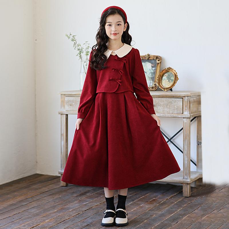 

Модное детское платье в новом китайском стиле, весенне-осеннее, красное, элегантное 120