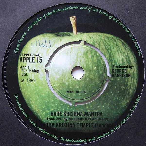 7inch Record RADHA KRSNA TEMPLE - Hare Krishna Mantra APPLE15 Apple Records 1969 UK Country/Folk Used