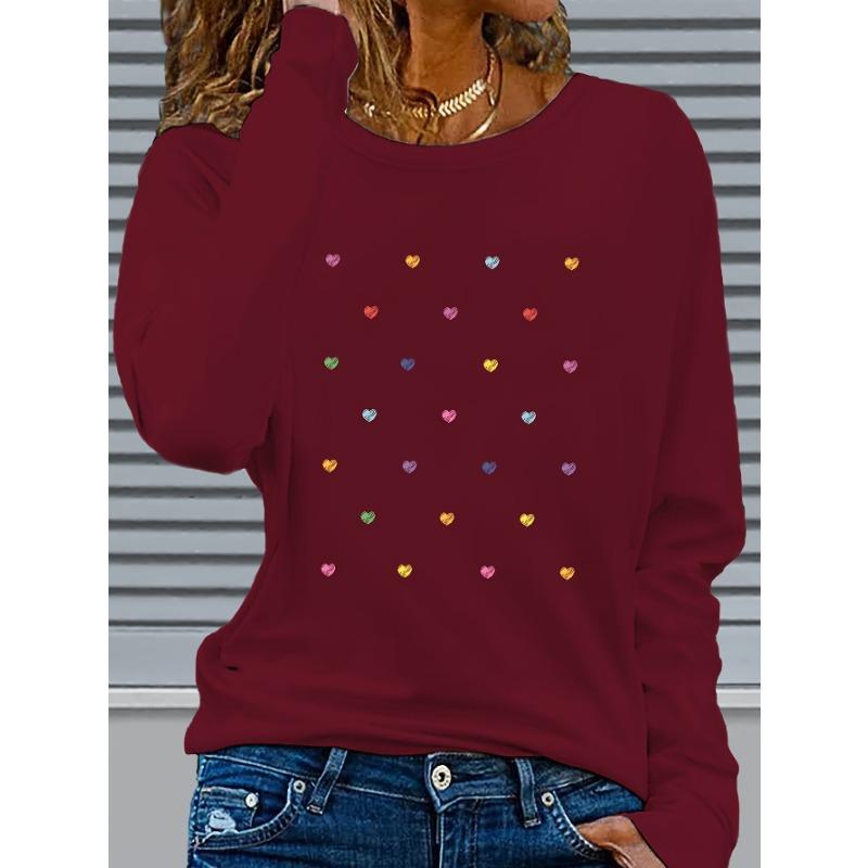 Heart pattern print autumn and winter women's long-sleeved T-shirt