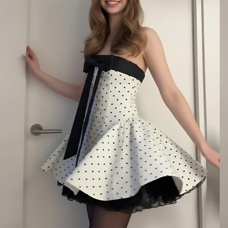 2026 spring new women's clothing, cross-border foreign trade in Europe and the United States, fashionable and elegant polka dot printing waist puffy 