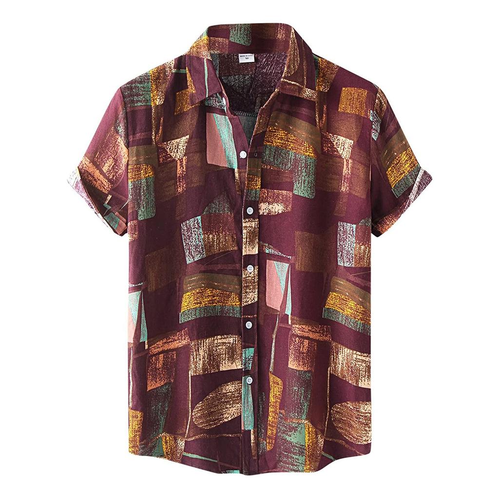 Men's Fashion Casual Print Hawaii Vacation Short-sleeved Shirt