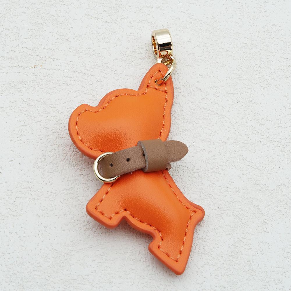 Handmade French Bulldog Genuine Leather Keychain with Anti-Lost Woven Rope Lanyard.