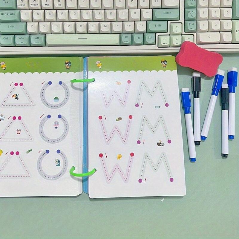 Set of 32 Reusable Educational Practice Book, Erasable Writing Tracking Pad, with Control Training and Enlightenment Exercises for Ages 3-6
