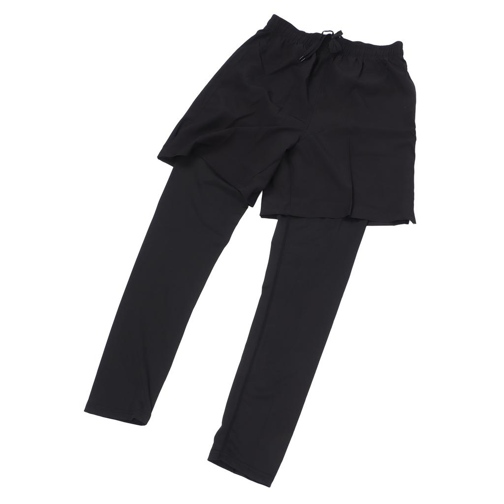 Black Men's Fake 2 Piece Pants Training Elastic Quick Drying 2 in 1 Gym Leggings Pants for Exercise