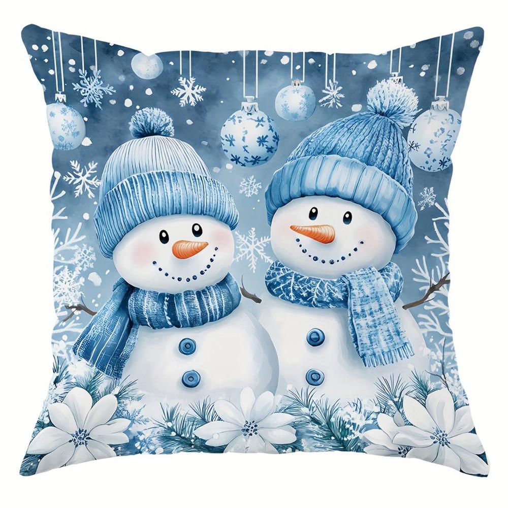 Christmas Decoration Pillow Cover Cute Snowman Christmas Tree Pattern Living Room Sofa Cushion Cover Room Home Decoration