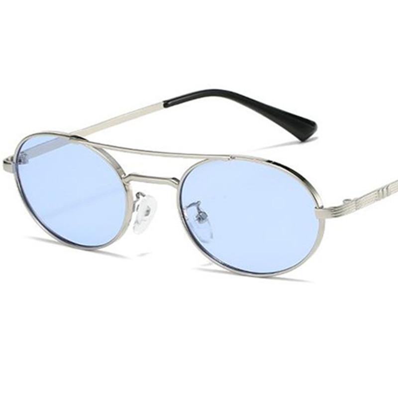Hip Hop Sun Glasses Women Anti-UV Spectacles Alloy Oval Eyeglasses Double Beam Google Small Frame Sunglasses