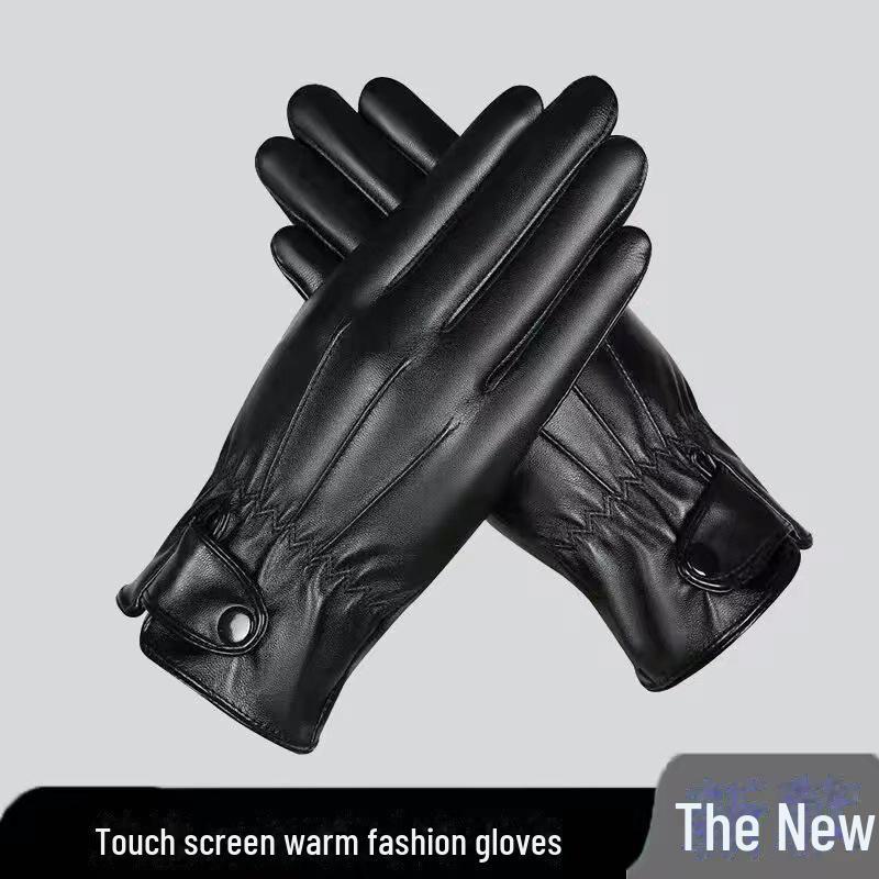 Korean Version Winter Leather Gloves: Warm Velvet, Touch Screen Compatible, Windproof & Waterproof for Motorcycle Riding Outdoors