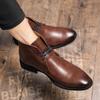 Men Chelsea Boots Men Slip-On Luxury Business Dress Short Boots Fashion Casual Career Ankle Boots Italy Handmade Leather Boots