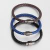 Sporty Style Geometric Stainless Steel Magnetic Clasps Genuine Leather Bracelet For Men Women Hand Jewelry Birthday Gift