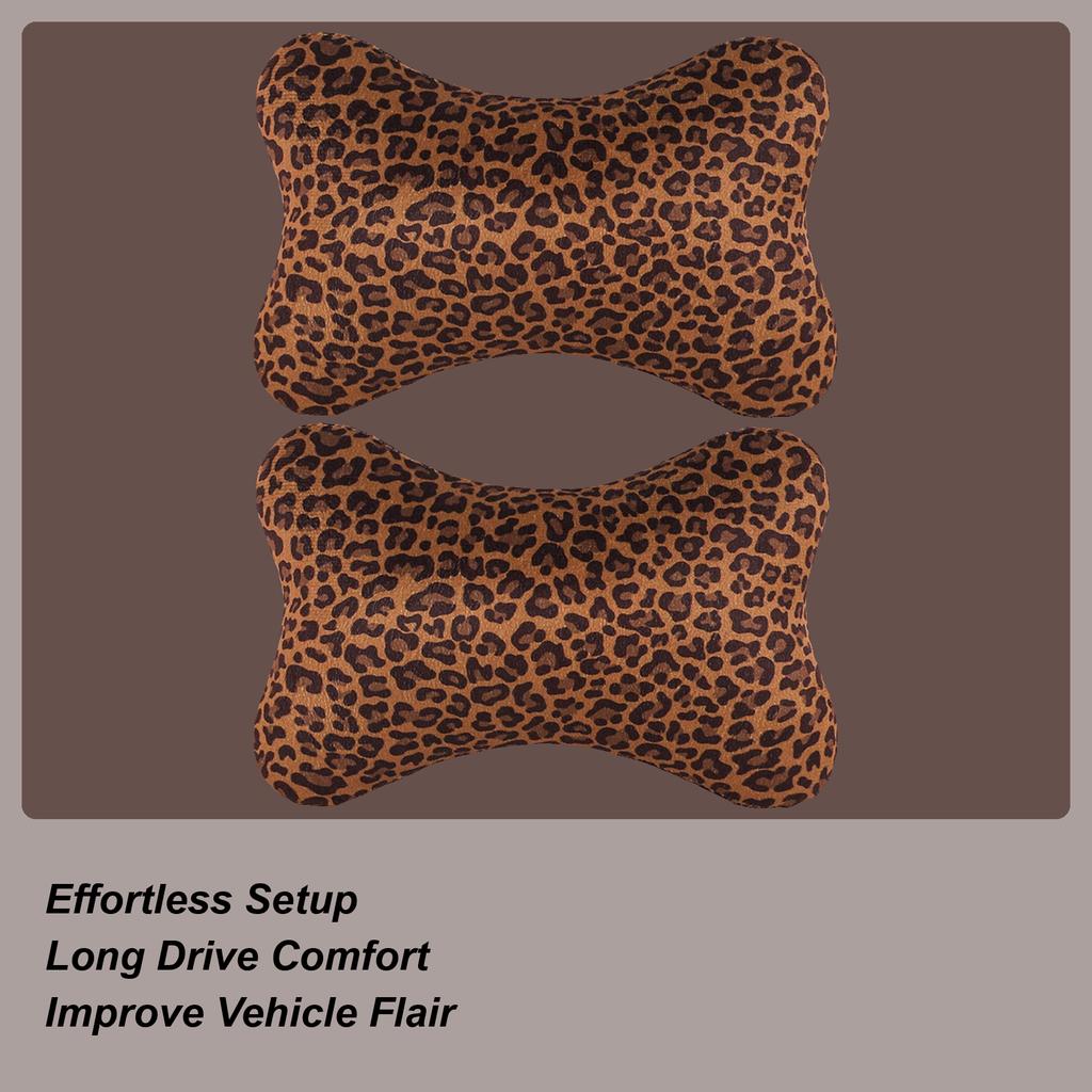 Car Headrest Pillow 2 Pieces Ergonomic Cushion Leopard Print Car Neck Support Pillow with Adjustable Strap for Adults Passenger