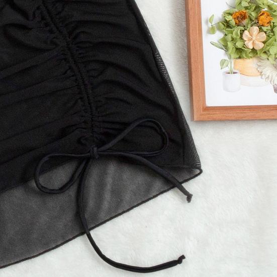 Women Mesh Bikini Wrap High Waist Side Drawstring See-through Cover Up Sunscreen