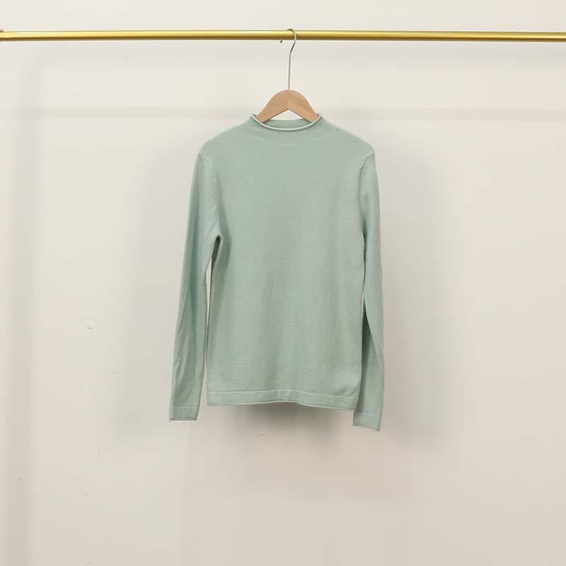 Women's Solid Color Half-High Neck Wool Knit Sweater - Autumn/Winter Short Thick Pullover Base Layer Knitwear