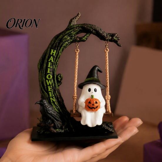 Realistic Wind Swaying Figures Halloween Swinging Ghost on Tree Figurine, Resin Swing Statue, Weatherproof Garden Statues Reading Ornament,