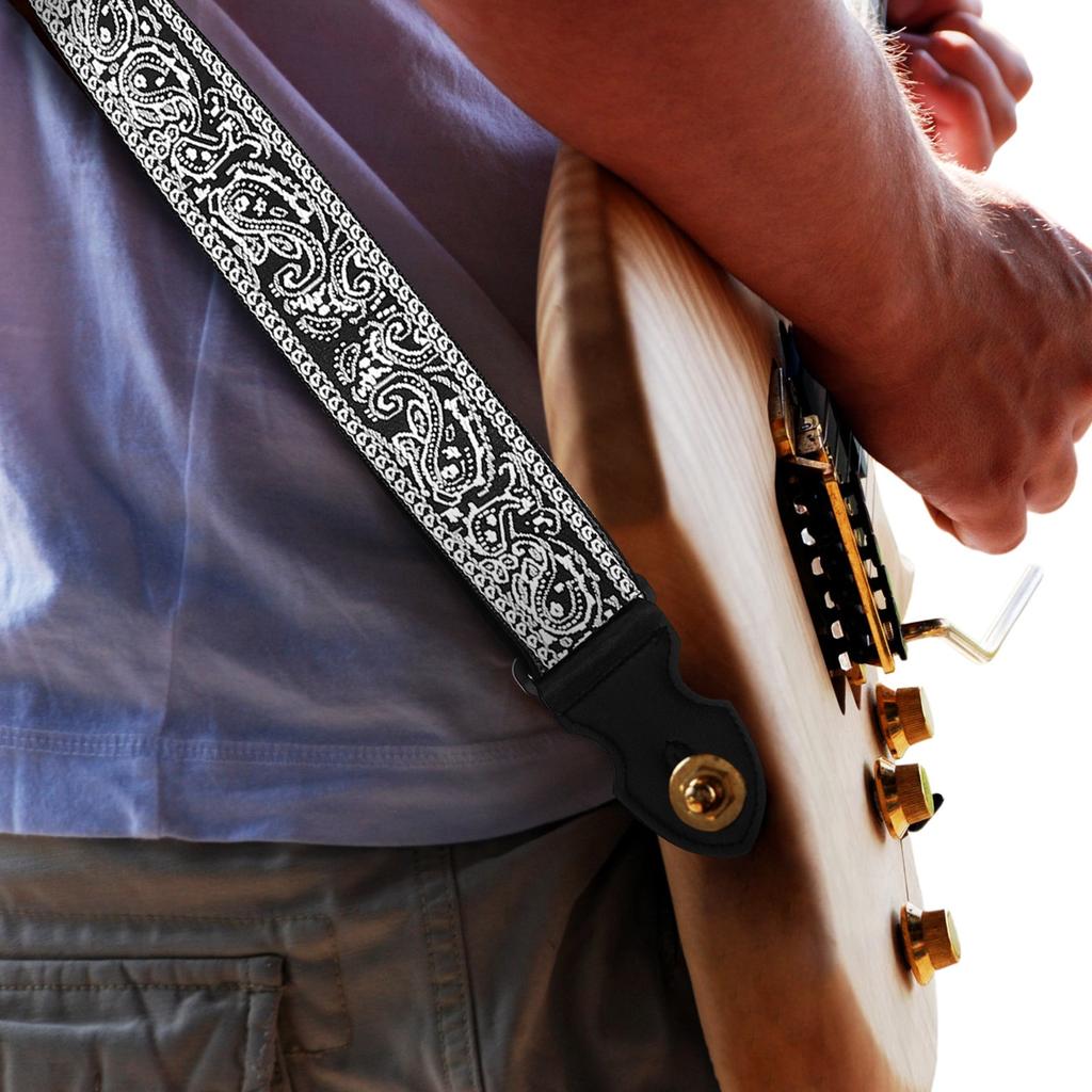 Bestickte Gitarrengurte mit 6 Plektren Nationaler Stil Gitarrengurt Verstellbarer Schultergurt Gürtel Gitarrenzubehör