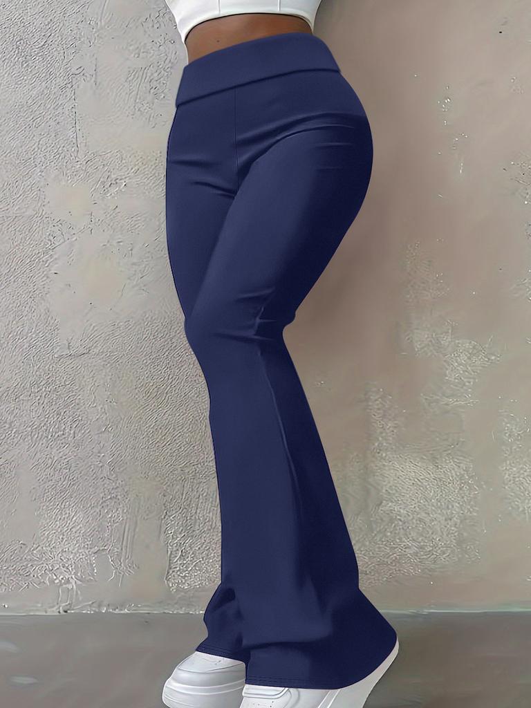Women's Mid Rise Flare Pants Slim Fit Solid Color Polyester Spandex Casual Sports Long Trousers