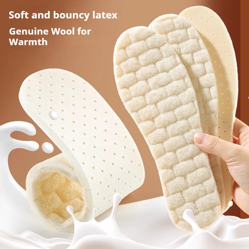 1Pair/2Pair New Latex Shock-Absorbing Soles Anti-Slip Winter Warmth Wool Insoles Soft Comfortable Insole Heated Shoe Pads