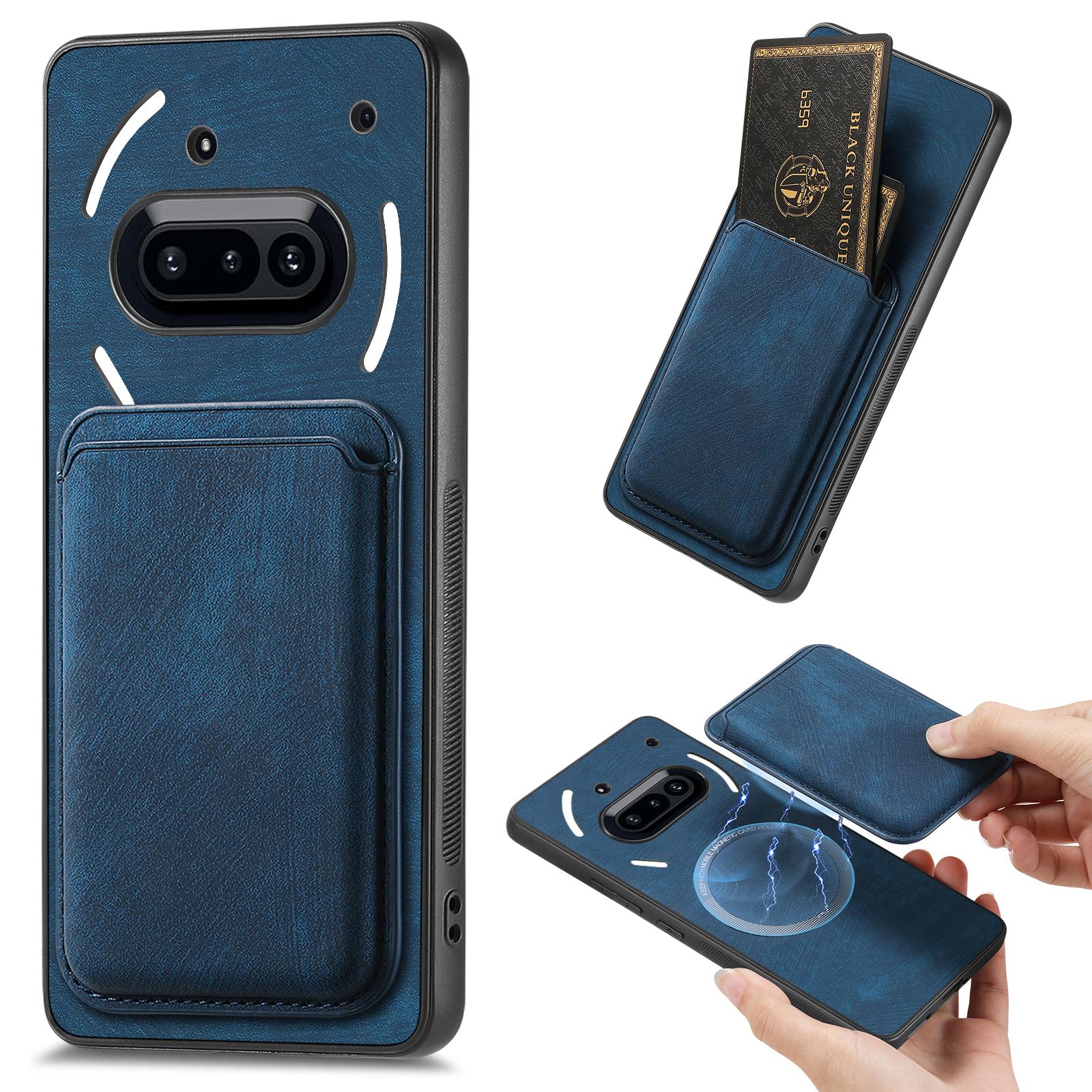 

Ни за что Телефон (3a) Чехол, совместимый с MagSafe, кожаная задняя крышка со съемным держателем для карт Blue