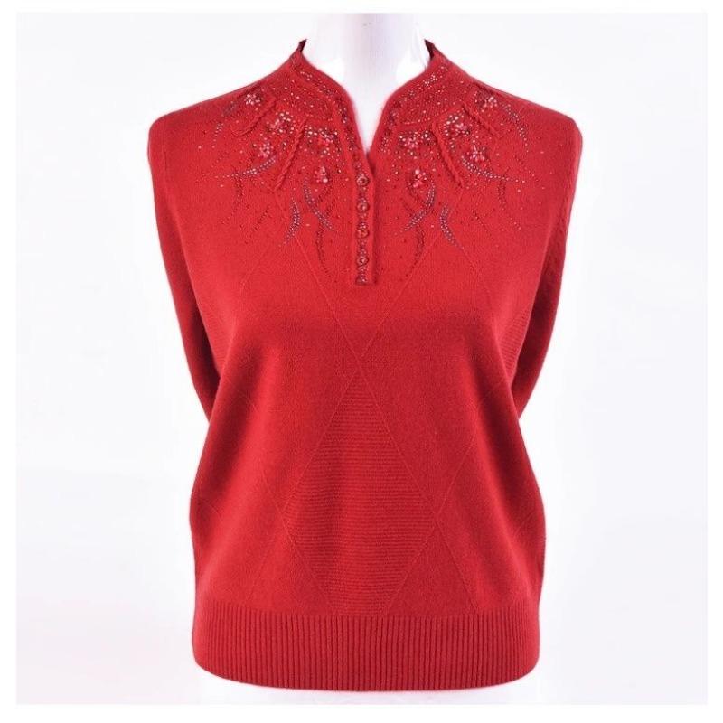 

Мамин свитер-поддева для среднего и пожилого возраста, новый вязаный кардиган с воротником ципао, осенне-зимний топ M красный