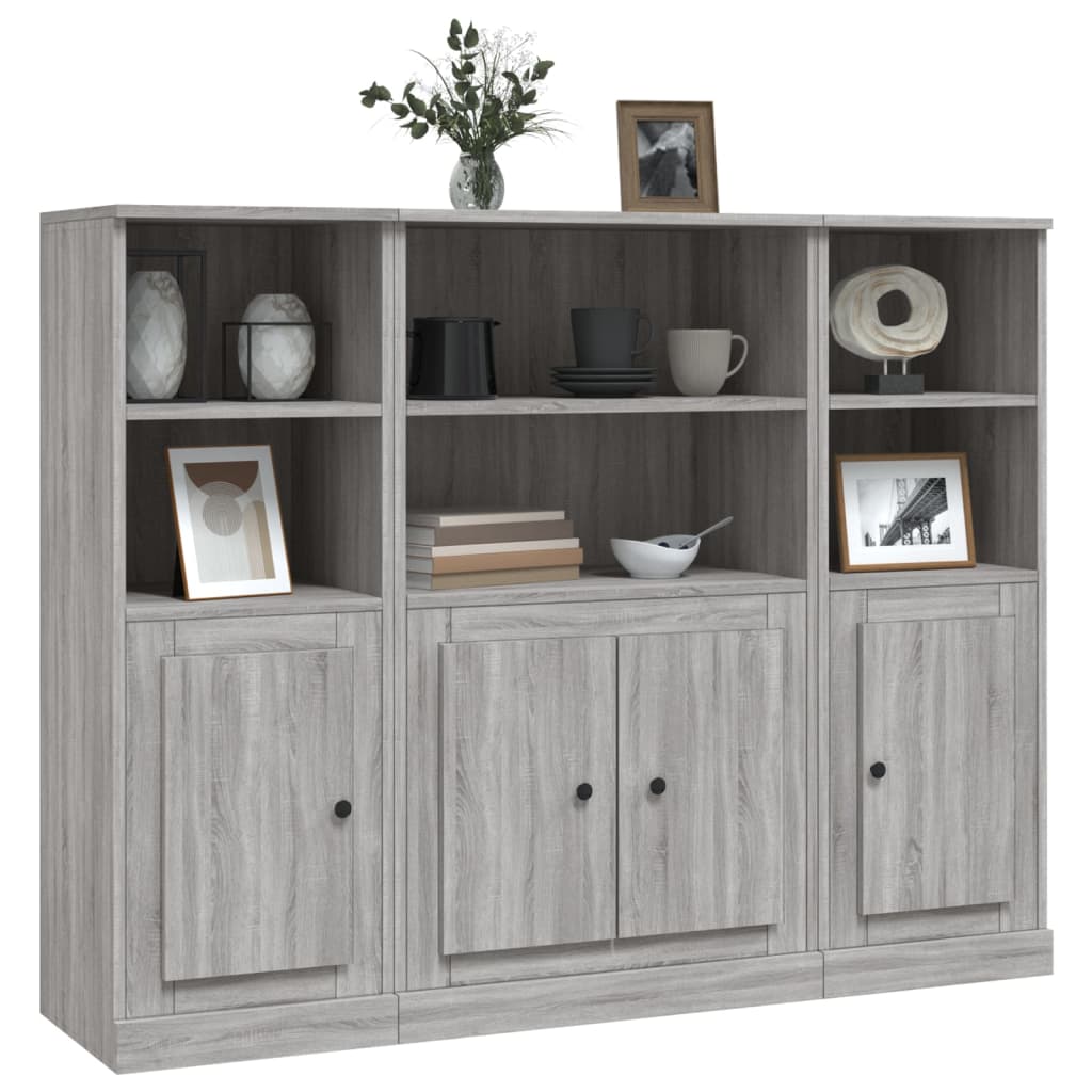 Vidaxl Tall Cabinets, 3 Pcs, Sonoma Oak Grey Wood-Based Material