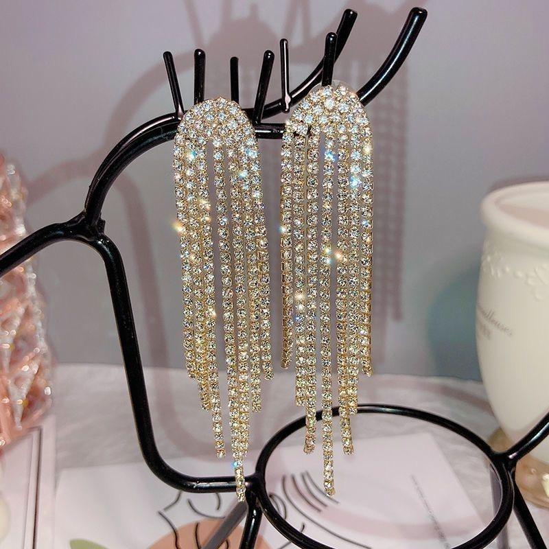 2024 High-End Full Diamond Tassel Earrings for Women - Elegant Evening Dangle Jewelry