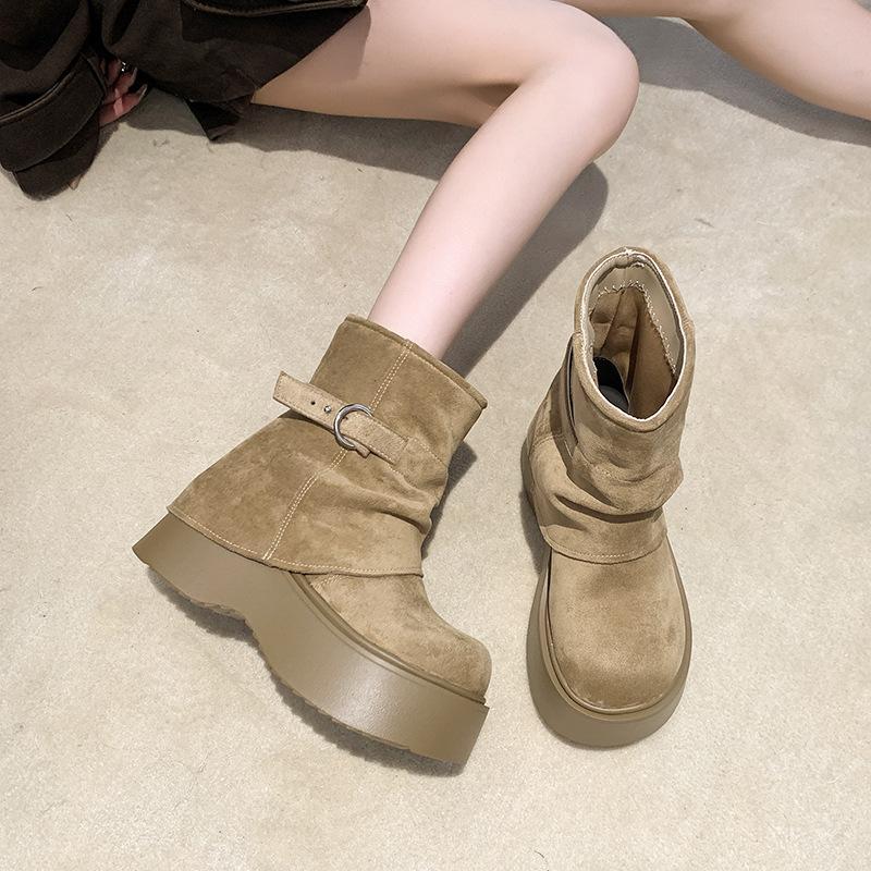 [Fanfna] Small man heightening trousers short boots women's 2025 autumn new muffin thick-soled western Martin boots