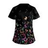 Plus SizePrinted Scrub Working Uniform Tops para mulheres Cross V-neck Halloween Print manga curta camisetas divertidas Workwear Tee com bolsos