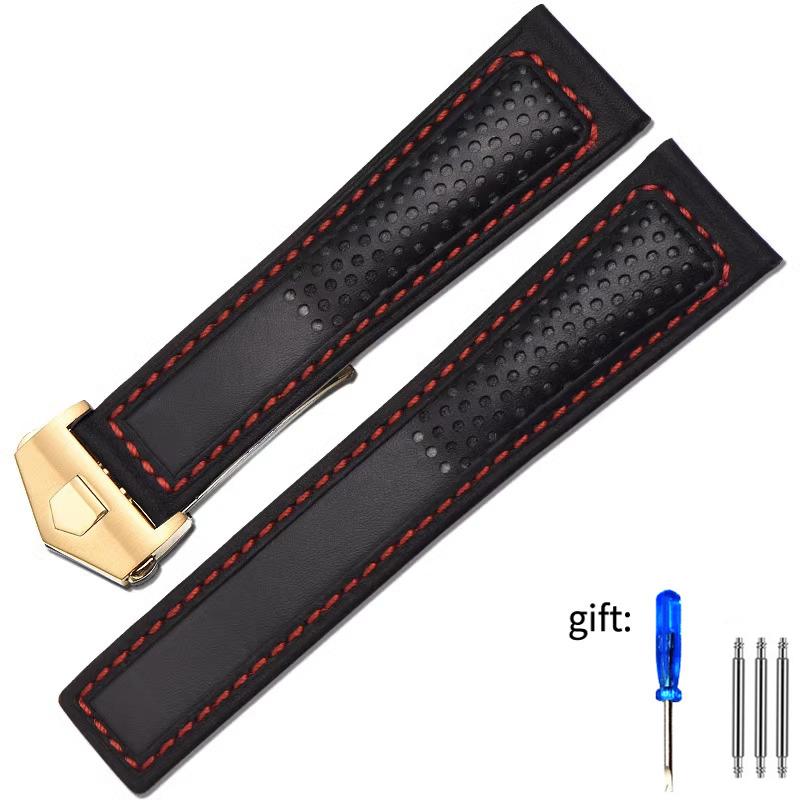 Cowhide Watch Strap 22mm Wristband For Tag Heuer Carrera Diving Monaco F1 Fiyta Tissot Watch Band Red Stitches Leather Bracelet