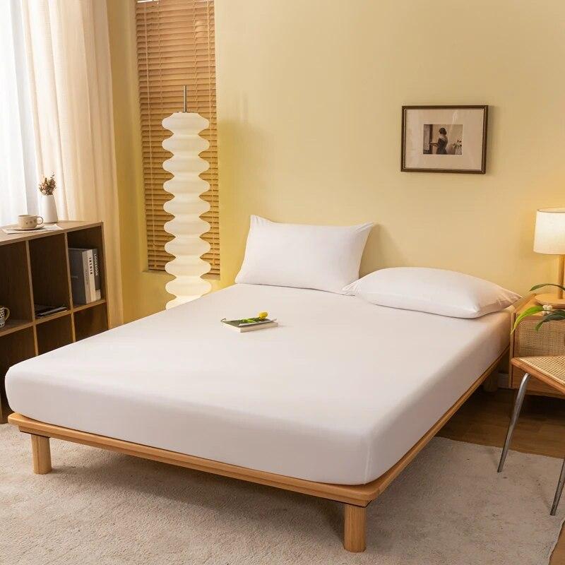 Skin Friendly Cotton Fitted Cover Sheet With Elastic Bands Mattress Cover Solid Color Fitted Sheet King Size Bed Sheet