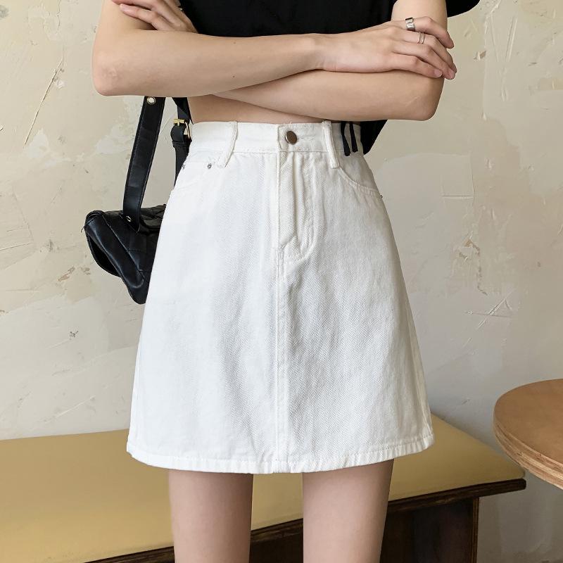 

Женская ретро джинсовая юбка А-силуэта с высокой талией - Лето 2025 Большой размер Облегающая Утягивающая Короткая юбка L