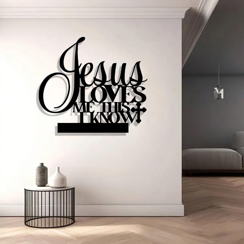 Vintage Metal Wall Cross Decor Jesus Loves Me Black Powder Coated Home Ornament