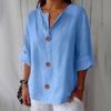 Spring and Summer New Loose T-shirt Women's V-neck Cotton and Linen Button Simple Solid Color Top