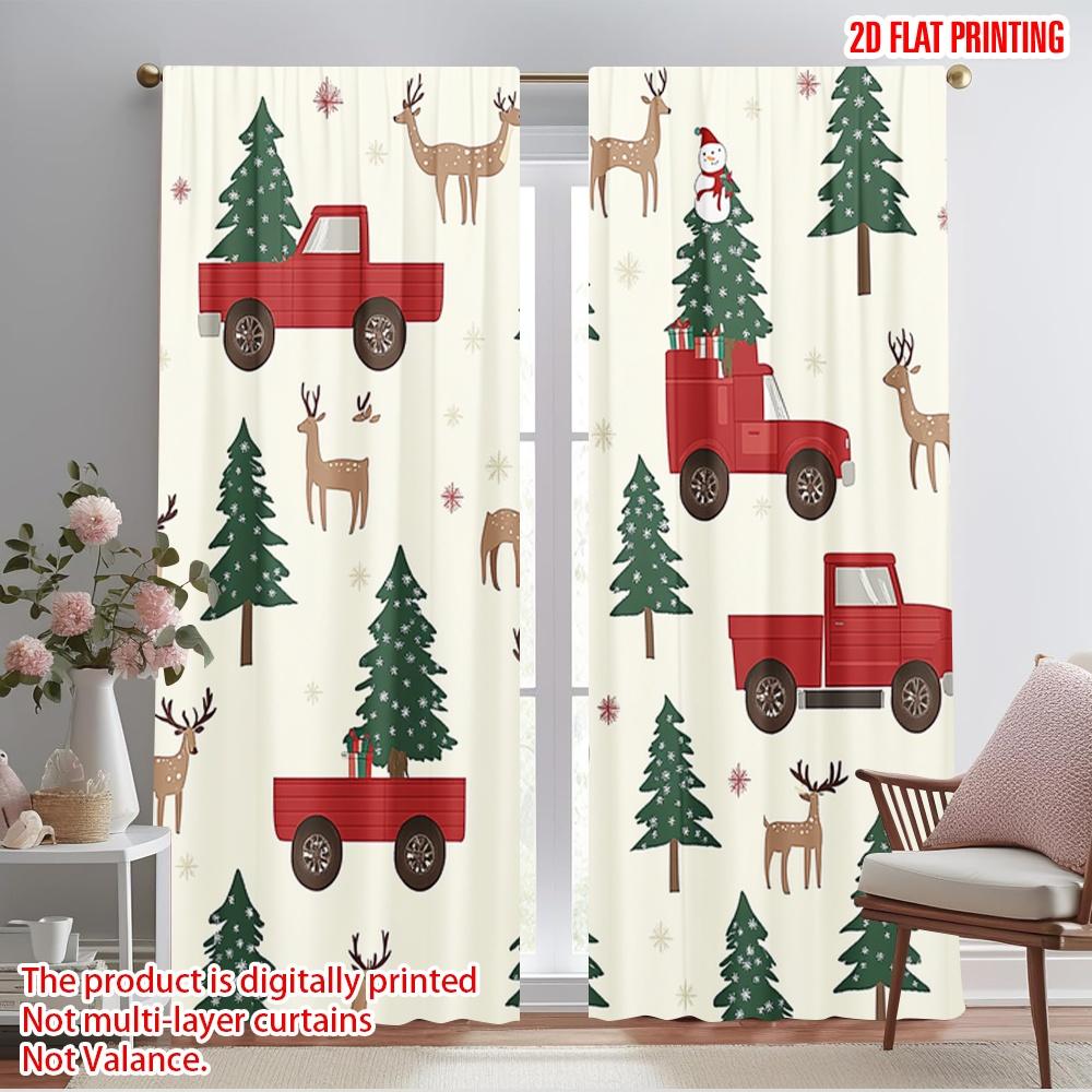

2pcs,2D plane printing Minimalist Curtains Christmas Truck Snowman Deer Trees Polyester Fabric (without rod) Home Decor Ldeal 52.50×116.00 CM 2pcs
